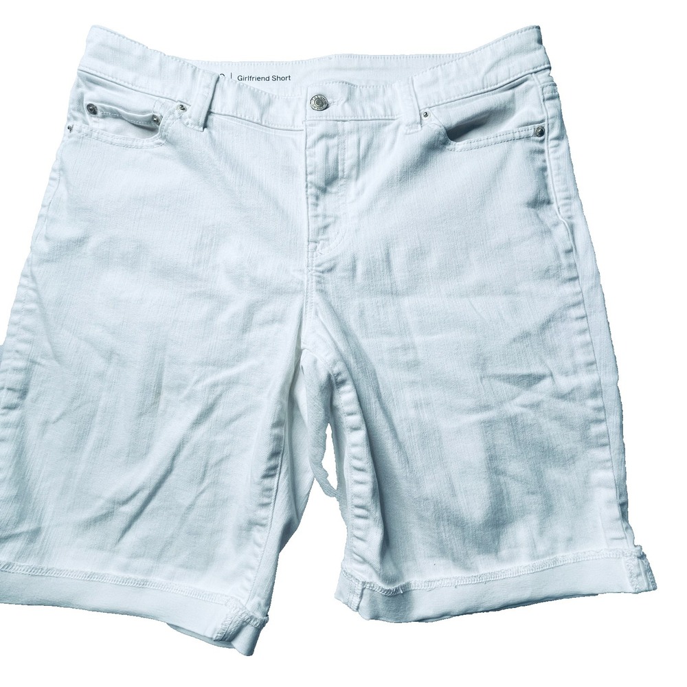 Talbots Womens 10 White Girlfriend Denim Shorts Cuffed Stretch Summer